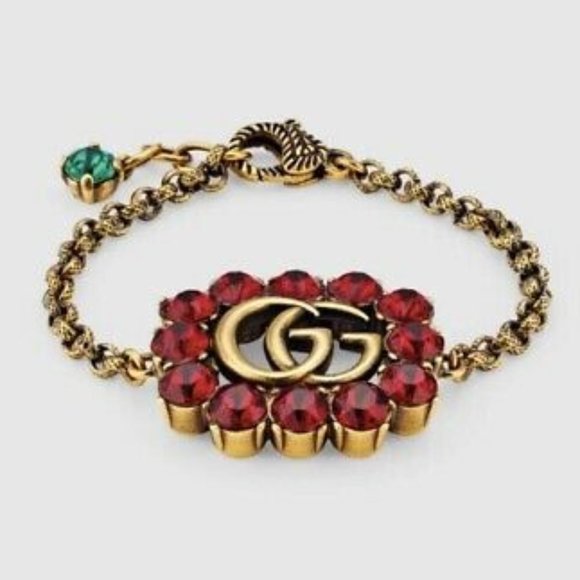 Gucci Jewelry - Gucci GG Red Crystal Marmont Bracelet in Gold